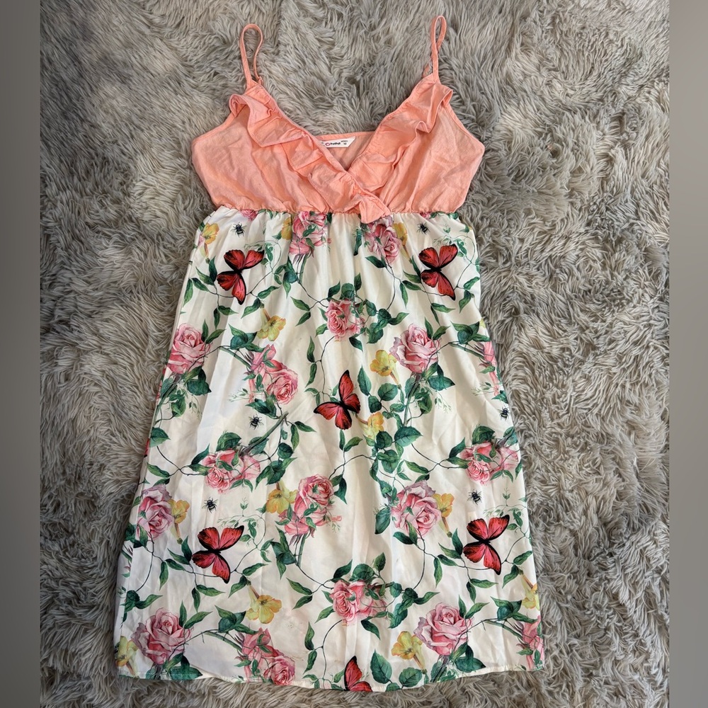 PatPat Peach and Floral Casual Dress